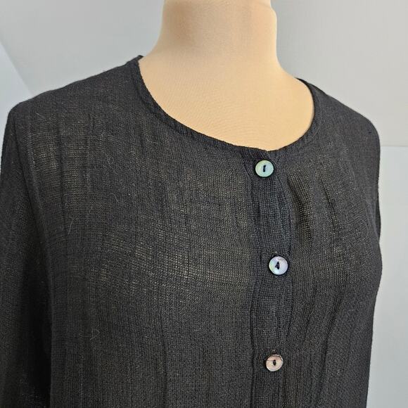 CTC Linens Womens Black Linen Nylon Blend Top Button Front Long Sleeve Small - Picture 6 of 15